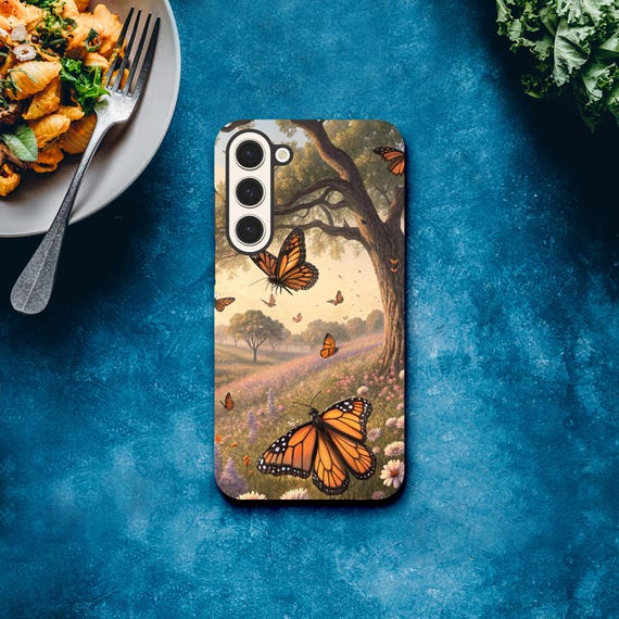 Butterfly Phone Case for Samsung Durable Protective Cover with Wildflowers Design Slim Shockproof Hard Shell