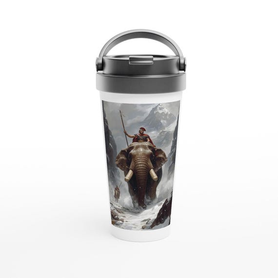 Hannibal Crossing the Alps Mug - 15oz Stainless Steel Travel Mug - Unique War Elephant Design