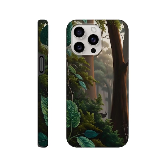 nature phone cover: Forest Phone Case with Leaf Patterns & Wildlife Silhouettes - Eco-Friendly Design