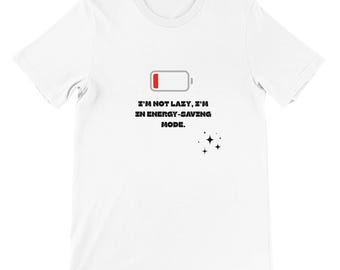 Humorous Energy Saving Mode Unisex Cotton Tee - Quirky Gift for Lazy Friends
