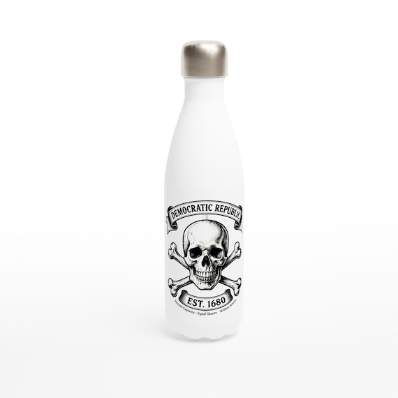Jolly Roger Pirate Water Bottle 17oz Stainless Steel Tumbler Skull Crossbones Hydration Flask Gift
