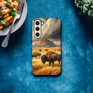 Samsung majestic Bison Phone Case - Prairie Herd Under Stormy Skies - Earthy Tones & Durable Design