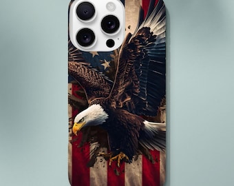 Majestic Bald Eagle American Flag Phone Case - Hyper-Realistic Digital Art Tough Protection for iPhone
