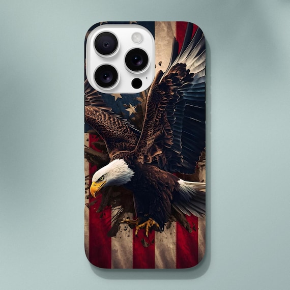 Majestic Bald Eagle American Flag Phone Case - Hyper-Realistic Digital Art Tough Protection for iPhone