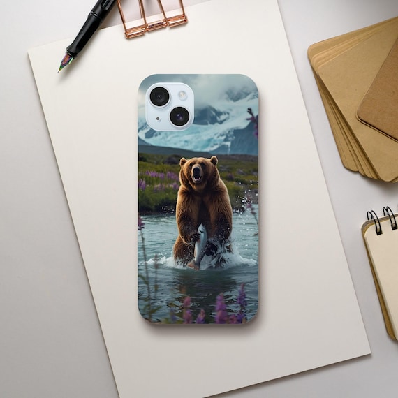 Alaskan Grizzly Bear Phone Case - Nature Scene Salmon Glaciers Rugged Protection Wildlife Art Cover