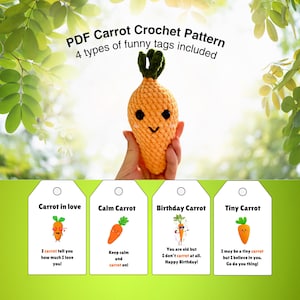 Carrot Crochet Pattern with Funny Printable Tags – Easy Amigurumi Tutorial