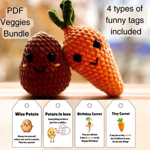 Veggies Crochet Pattern Bundle with Funny Printable Tags – Potato and Carrot || Easy Amigurumi DIY