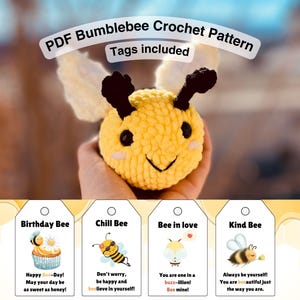 Bumblebee Crochet Pattern with Funny Printable Tags – Cute Amigurumi DIY