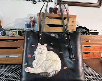 Custom Pet Portrait Leather Tote – 3D Handcarved Bag