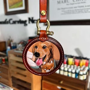 Llavero de cuero con retrato de mascota personalizado / Recuerdo de cuero hecho a mano / Regalo conmemorativo personalizado para mascotas