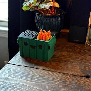Cute Dumpster Fire Fidget Desk Toy, with Adjustable Hinges and Multi-Color 3D Fire Tokens // Great for your cubicle! (3D Printed)