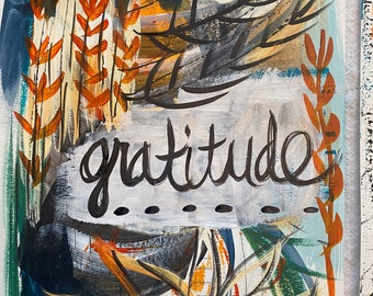 Gratitude Mixed Media Original Painting on Watercolor Paper by Krista J Brock