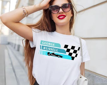 Camiseta de George Russell de F1, camiseta de Mercedes AMG Petronas, camiseta de piloto de Fórmula Uno, regalo para aficionados a las carreras, ropa de automovilismo.