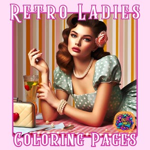 40 Retro Women Coloring Pages Adults Instant Download Beautiful Women Coloring Pages Pretty Lady Coloring Sheets Grayscale Beautiful Women