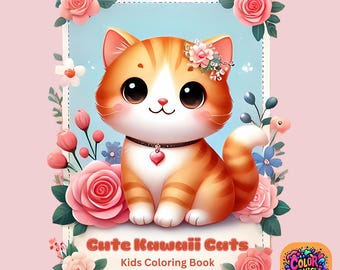 Cute Kawaii Kitten Coloring Book, 55 Pages (Digital Download)