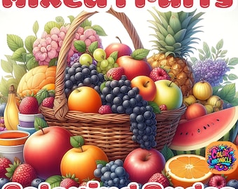 Mixed Fruit Grayscale Coloring Pages: 30 Printable Designs (PDF)