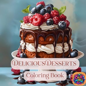 40 Sweets Coloring Page, Cakes Coloring Book, Desserts Coloring Book, Adults + kids Instant Download, Easy Desserts Coloring, Printable PDF