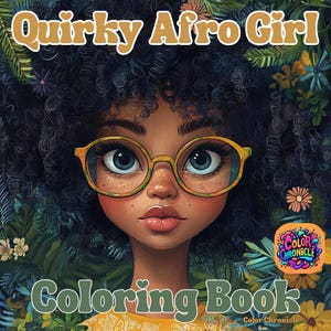 30 Quirky Afro Girl Coloring Page,Grayscale Coloring Book for Adults,Beautiful Black Women Coloring Page,Whimsical Black Girl Coloring Pages