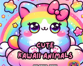 Kawaii Animals Coloring Book, Cute Easy Pages (Digital Download)