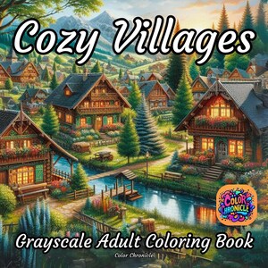 Beautiful Cozy Villages 30 Coloring Pages for Adults, Instant Download, Grayscale Coloring Book, Beautiful Landscape, Printable PDF