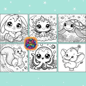 Pode incluir: Um conjunto de seis p&aacute;ginas para colorir em preto e branco com ilustra&ccedil;&otilde;es de animais ador&aacute;veis. Os animais incluem um coelho, um drag&atilde;o, uma tartaruga, um polvo, um esquilo e um elefante. As p&aacute;ginas s&atilde;o perfeitas para crian&ccedil;as que adoram colorir.