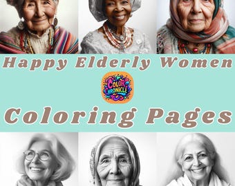 Happy Elderly Women Coloring Book: Grayscale Portrait Art (PDF)