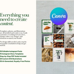 Social Media Kit för kaféer i Canva | Instagram-mallar i paket | 30 inlägg, 15 berättelser, menymall, AI-foton, redigerbar Canva gratis bild 6