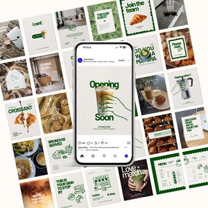 Social Media Kit för kaféer i Canva | Instagram-mallar i paket | 30 inlägg, 15 berättelser, menymall, AI-foton, redigerbar Canva gratis bild 2
