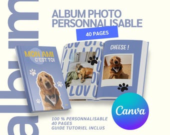 Anpassningsbar fotoalbummall - Husdjursutgåva - Hund/Katt - 40-sidigt fotoalbum - 100 % anpassningsbart - Canva GRATIS