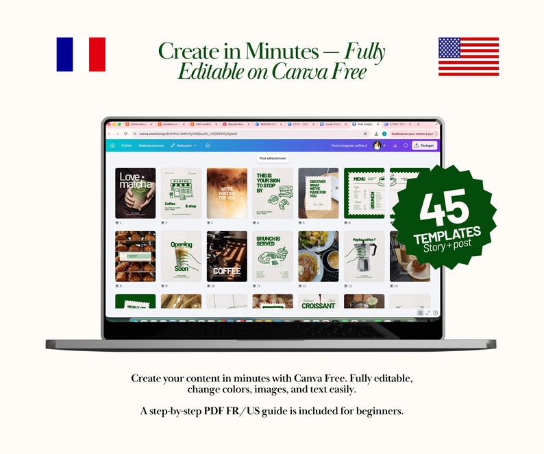 Social Media Kit för kaféer i Canva | Instagram-mallar i paket | 30 inlägg, 15 berättelser, menymall, AI-foton, redigerbar Canva gratis bild 8