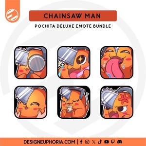 Paquete de 6 gestos de Pochita: Paquete de gestos del Hombre de la Motosierra / Elementos esenciales para Kick, Twitch, Discord y YouTube