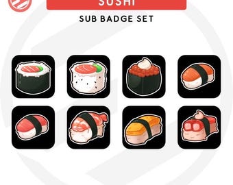 Hand Drawn Sushi Sub Badge Set | 8 Pack Digital Download for Twitch & Discord