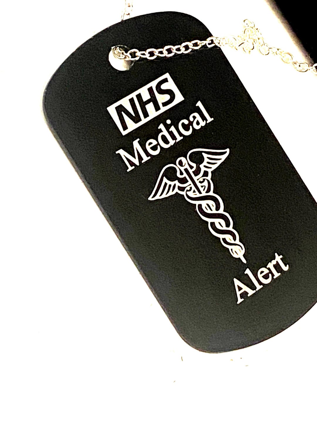 Personalised NHS Medical Alert Dog Tag Necklace – Double Sided Engraved ...