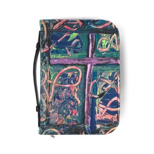 Artistic Bible Cover with Cross Design, Religious Gift, Christian Accessory, Church Supplies, Faith-Based Book Cover, Journal Holder