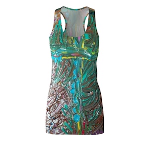 Vibrant Abstract Racerback Dress, Colorful Summer Dress, Boho Style Dress, Casual Party Dress, Trendy Outdoor Dress
