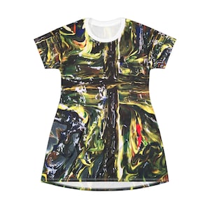 Abstract Art T-Shirt Dress | Colorful Casual Daywear, Unique Summer Dress, Trendy Festival Outfit, Gift for Art Lovers