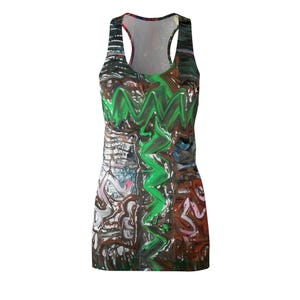 Vibrant Women&#39;s Cut & Sew Racerback Dress, Stylish Summer Dress, Unique Art Dress, Gift for Her, Festival Outfit, Trendy Casual Dress