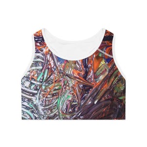Vibrant Sports Bra, AOP Activewear, Stylish Workout Top, Unique Fitness Gear, Gift for Athletes, Colorful Gym Wear