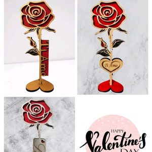 Regalo fiori rosa ti amo love san valentino artificiali, file digitale per spessori da 3, 4, e 6mm laser svg,pdf,jpg,cdr,dxf.