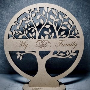 Albero della vita MyFamily 3,4,6mm con i membri della famiglia fino a 3 figli,in legno 3D,file di taglio laser svg regalo in legno.