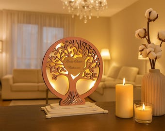 Archivo digital 3, 4 y 6 mm Corazón de madera árbol de la vida, láser svg, recuerdo retroiluminado, bautismo, confirmación, comunión, confesión.