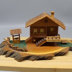 Wooden Souvenir - Bulgarian House. House with a Yard. Wooden Souvenir with Folklore Motifs.