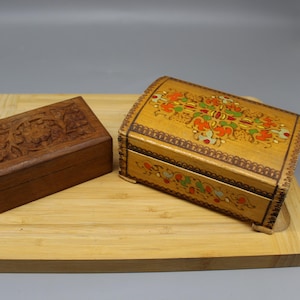 Set of Wooden Jewelry Boxes. Hand Painted Boxes. Hand Pyrographed Wooden Boxes. Jewelry. Home Decor. Bulgarian Wood Craftsmen. NON USED.