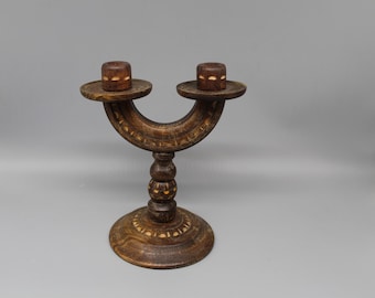 Woodcarved Wooden Candlestick: Home Decor, Holds Two Candles