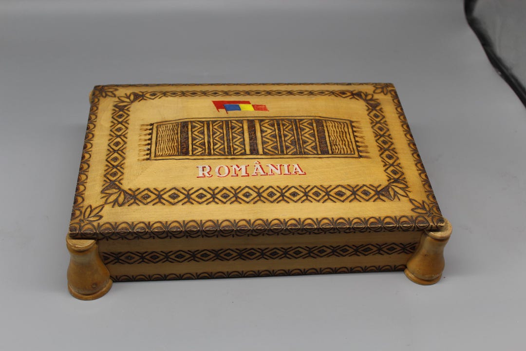 Romania Box Hand-pyrographed Wooden Box: Vintage Romanian Folk Art Decor - Etsy