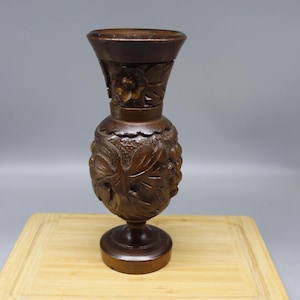 Wooden Vase with Woodcarving. Hand Painted Vase. Home Decor. Turned Wooden Vase. Decorative Wooden Vase. Vase for Dried Flowers.
