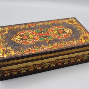 Wooden Box for Personal Items. Vintage Wooden Box. Hand Pyrographed and Painted Box. Home Decor. Rustic Decor.