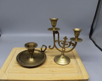 Antique Bronze Candlestick Set: Patina Home Decor