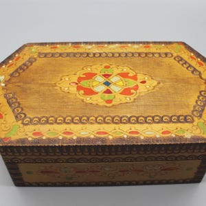 Vintage Wooden Box. Hand Pyrographed and Painted Box. Wooden Box for Personal Items. Home Decor.