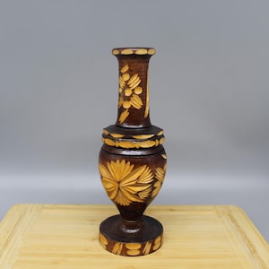Wooden Vase with Woodcarving. Hand Painted Vase. Home Decor. Turned Wooden Vase. Decorative Wooden Vase. Vase for Dried Flowers.